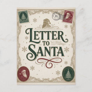 Eleganter Brief an den Weihnachtsmann Klassische W Postkarte