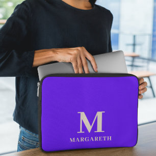 Eleganter Bright Blue Monogram Laptop Sleeve