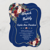 Eleganter Brunch & Bubbly, Gold Burgund Einladung (Vorne/Hinten)