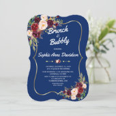 Eleganter Brunch & Bubbly, Gold Burgund Einladung (Stehend Vorderseite)