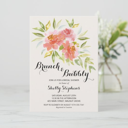 Eleganter Brunch und Blumen-Dusche Einladung (Stehend Vorderseite)