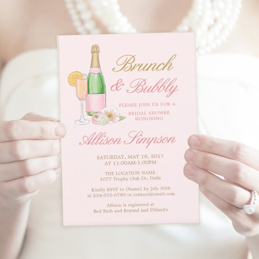 Eleganter Brunch und Bubbly Bridal Dusche Einladun Einladung