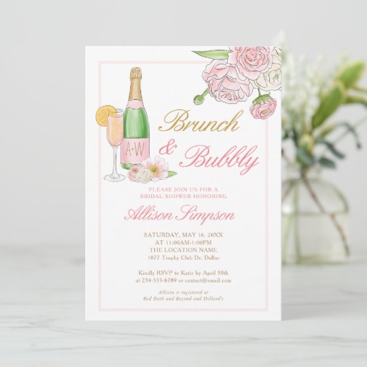 Eleganter Brunch und Bubbly-Einladung Einladung (Stehend Vorderseite)