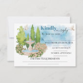 Eleganter Brunnen Blume taubt Hochzeitsturm RSVP Karte (Vorderseite)