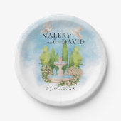 Eleganter Brunnen | Blume taucht Hochzeit Luxus Pappteller (Vorderseite)