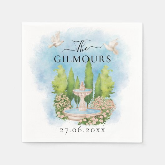 Eleganter Brunnen | Blume taucht Hochzeit Luxus Serviette (Vorderseite)