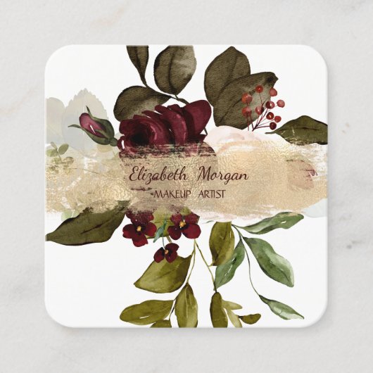 Eleganter Brush Stroke, Burgund-Blume Quadratische Visitenkarte (Vorderseite)