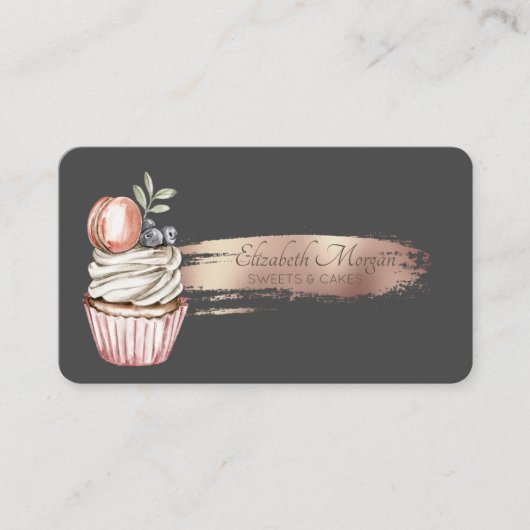 Eleganter Brush Stroke, Cupcake, Süßigkeiten Visitenkarte (Vorderseite)