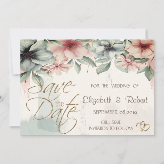 Eleganter Brush Stroke, floral Save the Date (Vorderseite)