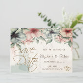 Eleganter Brush Stroke, floral Save the Date (Stehend Vorderseite)