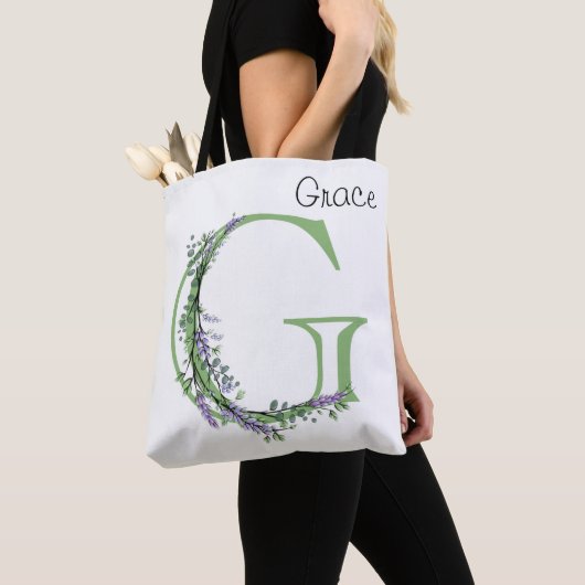 Eleganter Buchstabe G Lavender Eucalyptus Tasche (Von Nahem)
