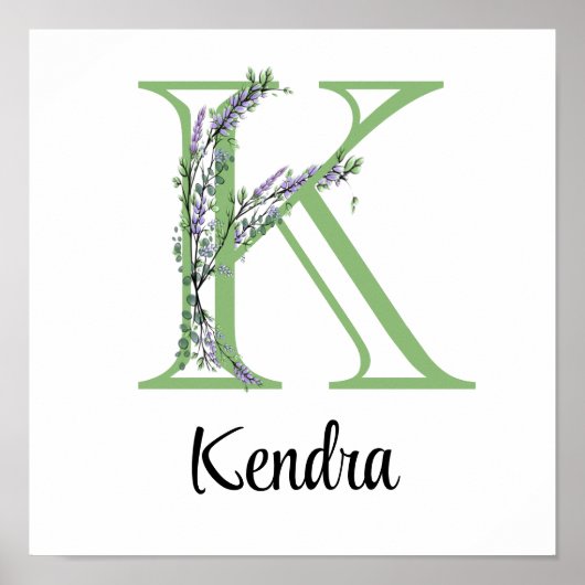 Eleganter Buchstabe K Lavender Eucalyptus Poster (Vorne)