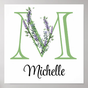 Eleganter Buchstabe M Lavender Eucalyptus Poster