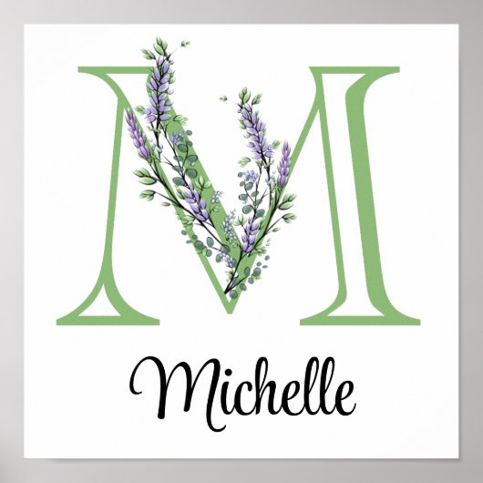 Eleganter Buchstabe M Lavender Eucalyptus Poster (Vorne)