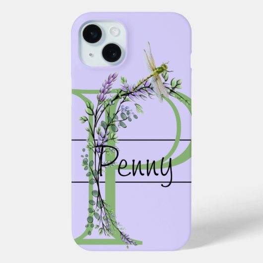 Eleganter Buchstabe P Lavender boho Dragonfly Case-Mate iPhone Hülle (Rückseite)