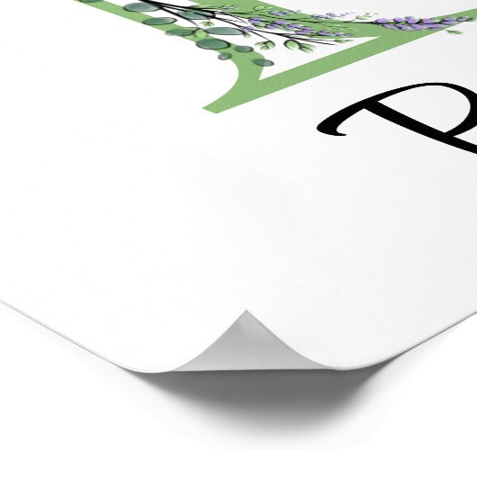 Eleganter Buchstabe P Lavender Eucalyptus Poster (Ecke)