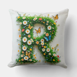 Eleganter Buchstabe R mit farbenfrohen Blume Kissen
