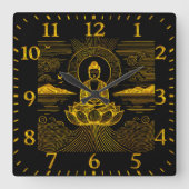 Eleganter Buddha, umgeben von Wellen und Bergen Quadratische Wanduhr (Vorderseite)