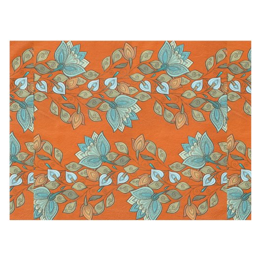 Eleganter bunter Blumenstrudel auf orange Leder Tischdecke (Vorderseite (Horizontal))
