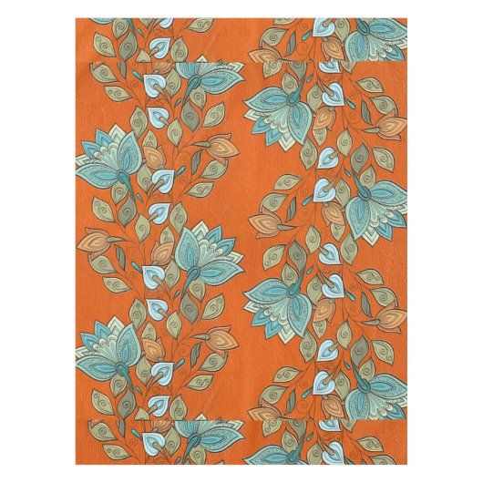 Eleganter bunter Blumenstrudel auf orange Leder Tischdecke (Vorderseite)