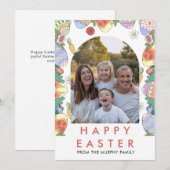 Eleganter Bunter Torbogen Floral Oster Familienfot Feiertagskarte (Vorne/Hinten)