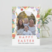Eleganter Bunter Torbogen Floral Oster Familienfot Feiertagskarte (Stehend Vorderseite)