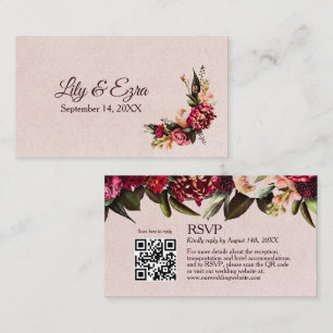Eleganter Burgund-Blush-RSVP-Karte QR-Code Begleitkarte