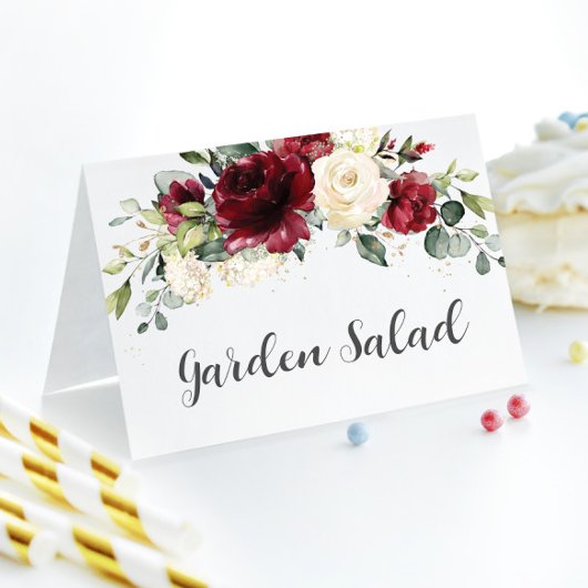 Eleganter Burgund Elfenbeinblütenzelt Karte