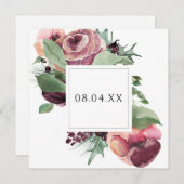 Eleganter Burgund Floral Save The Date (Vorne/Hinten)