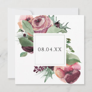Eleganter Burgund Floral Save The Date