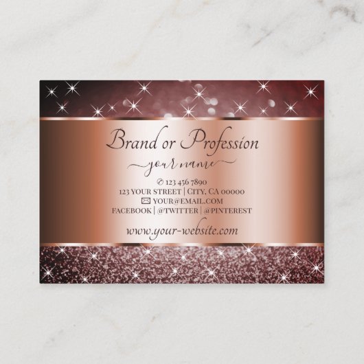 Eleganter Burgund Glitzer Stars Rose Gold Border Visitenkarte (Rückseite)