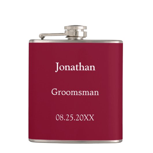 Eleganter Burgund Personalisierter Trauzeuge Flask Flachmann (Vorderseite)
