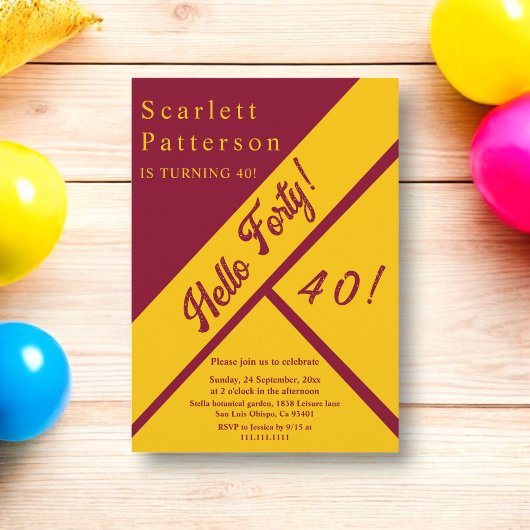 Eleganter Burgund und Gold Luxus 40. Geburtstag Einladung