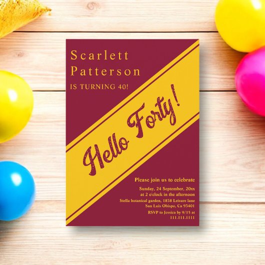 Eleganter Burgund und Gold Luxus 40. Geburtstag Einladung