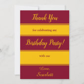 Eleganter Burgund und Gold Streifen Moderne Geburt Dankeskarte (Vorderseite)