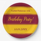 Eleganter Burgund und Gold Streifen Moderne Geburt Pappteller (Vorderseite)