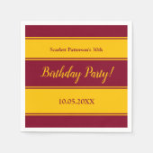 Eleganter Burgund und Gold Streifen Moderne Geburt Serviette (Vorderseite)