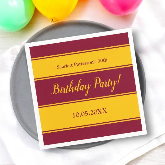 Eleganter Burgund und Gold Streifen Moderne Geburt Serviette