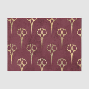 Eleganter Burgund Vintag Golden Scissors Haircut Seidenpapier