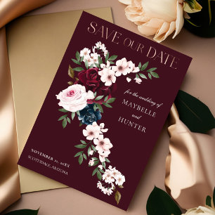 Eleganter Burgund Wasserfarbener Wasserfall Save The Date