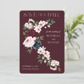 Eleganter Burgund Wasserfarbener Wasserfall Save The Date (Stehend Vorderseite)