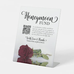 Eleganter Burgunder-Rosen-Hochzeitsreise-Fonds-QR- Sockelschild
