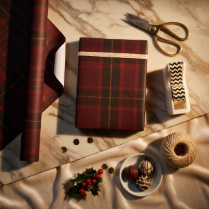 Eleganter Burgunder-Tartan Geschenkpapier