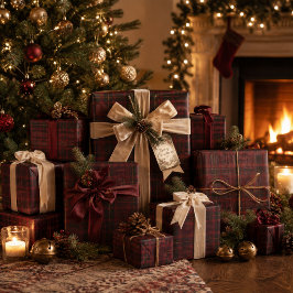 Eleganter Burgunder-Tartan Geschenkpapier