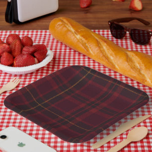 Eleganter Burgunder-Tartan Pappteller
