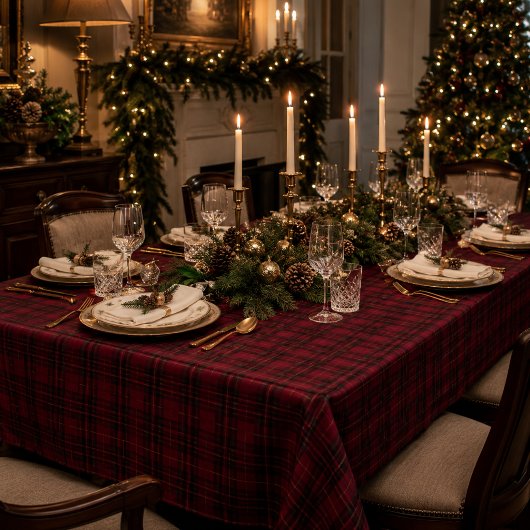 Eleganter Burgunder-Tartan Tischdecke