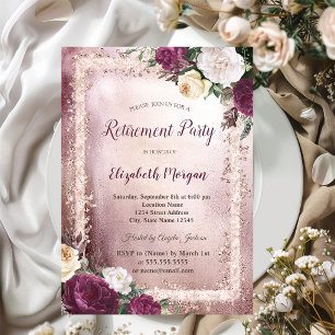Eleganter burgunderfarbener Blumen-Glitter-Rahmen Einladung