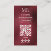 Eleganter Burgunderroter Monogramm-QR-Code Social Visitenkarte (Rückseite)