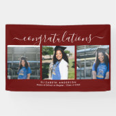 Eleganter Burgundy 3 Foto Collage Abschluss Banner (Horizontal)