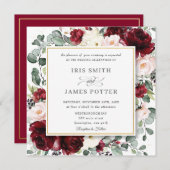 Eleganter Burgundy Blush Floral Gold Wedding Squar Einladung (Vorne/Hinten)